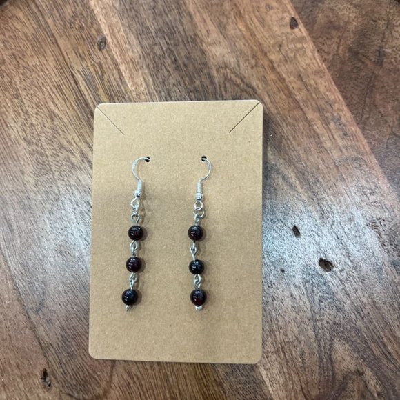 Simple Garnet Dangle Beaded Wire Loop Earrings - Picture 1 of 5